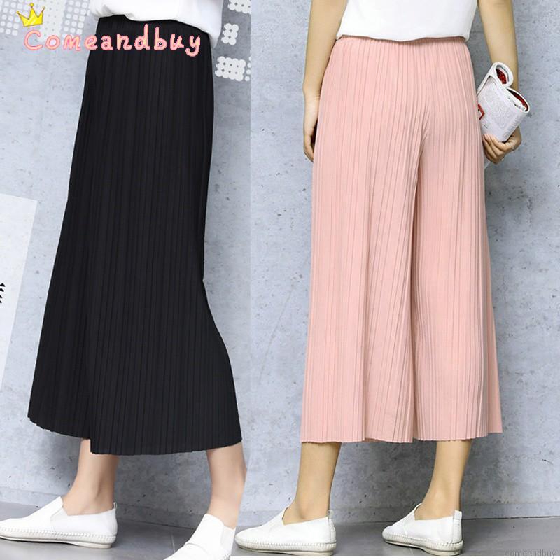 Quần chiffon nữ ống rộng lưng cao xếp li | BigBuy360 - bigbuy360.vn