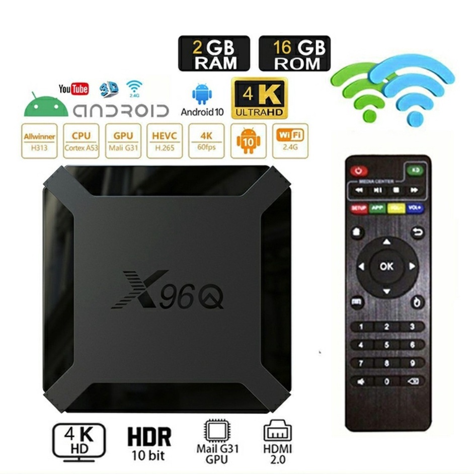 Android Tivi box X96Q Giọng Nói 2.4G Wifi H313 4 Lõi 2GB 16GB 4K HDMI 2.0A