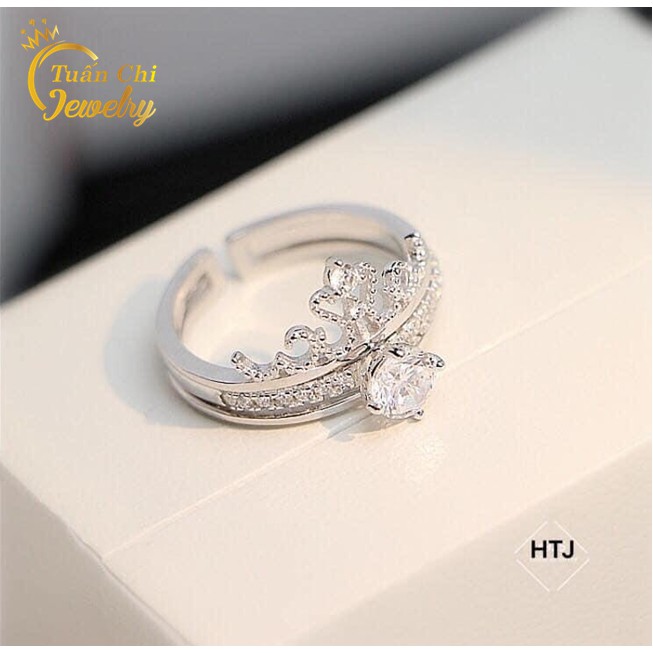 Nhẫn Bạc Nữ FREESHIP Nhẫn Nữ Đẹp, Bạc Ta Cao Cấp, Kiểu Dáng Vương Miện Sang Trọng 2in1