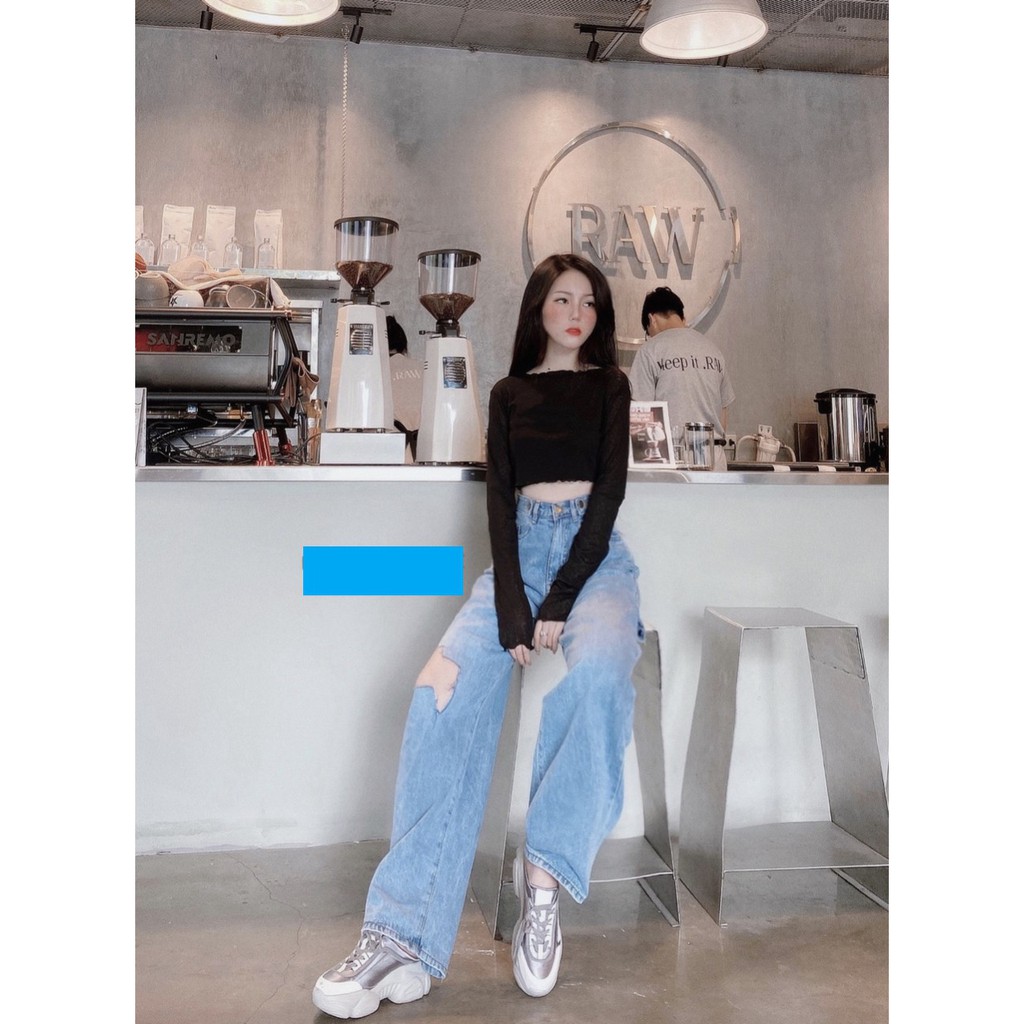 [ FREESHIP ] QUẦN JEAN ỐNG RỘNG NỮ LƯNG CAO XANH NHẠT PHỐI ĐAI RÁCH CHỮ Z VUÔNG GỐI PHẢI BE TRÁI CAO CỰC HOT NITIQC