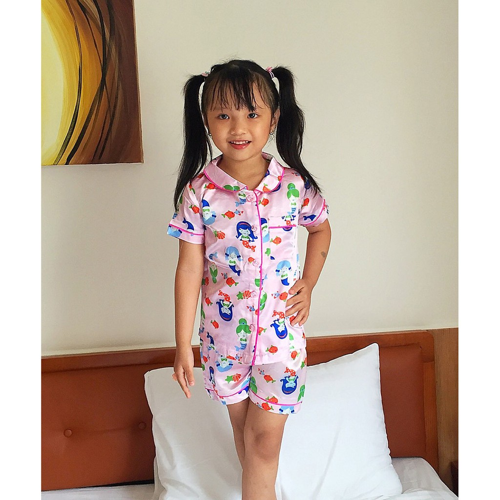 Bộ pijama phi bóng dễ thương họa tiết nàng tiên cá cho bé gái