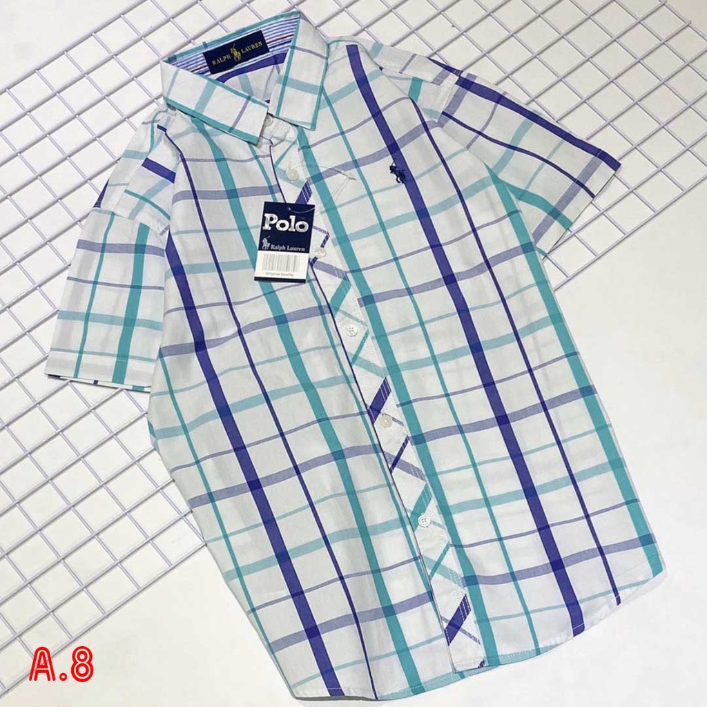 Áo sơ mi tay ngắn xọc carô Polo size Cồ xuất khẩu thời trang cho bé trai 2022 siêu hot