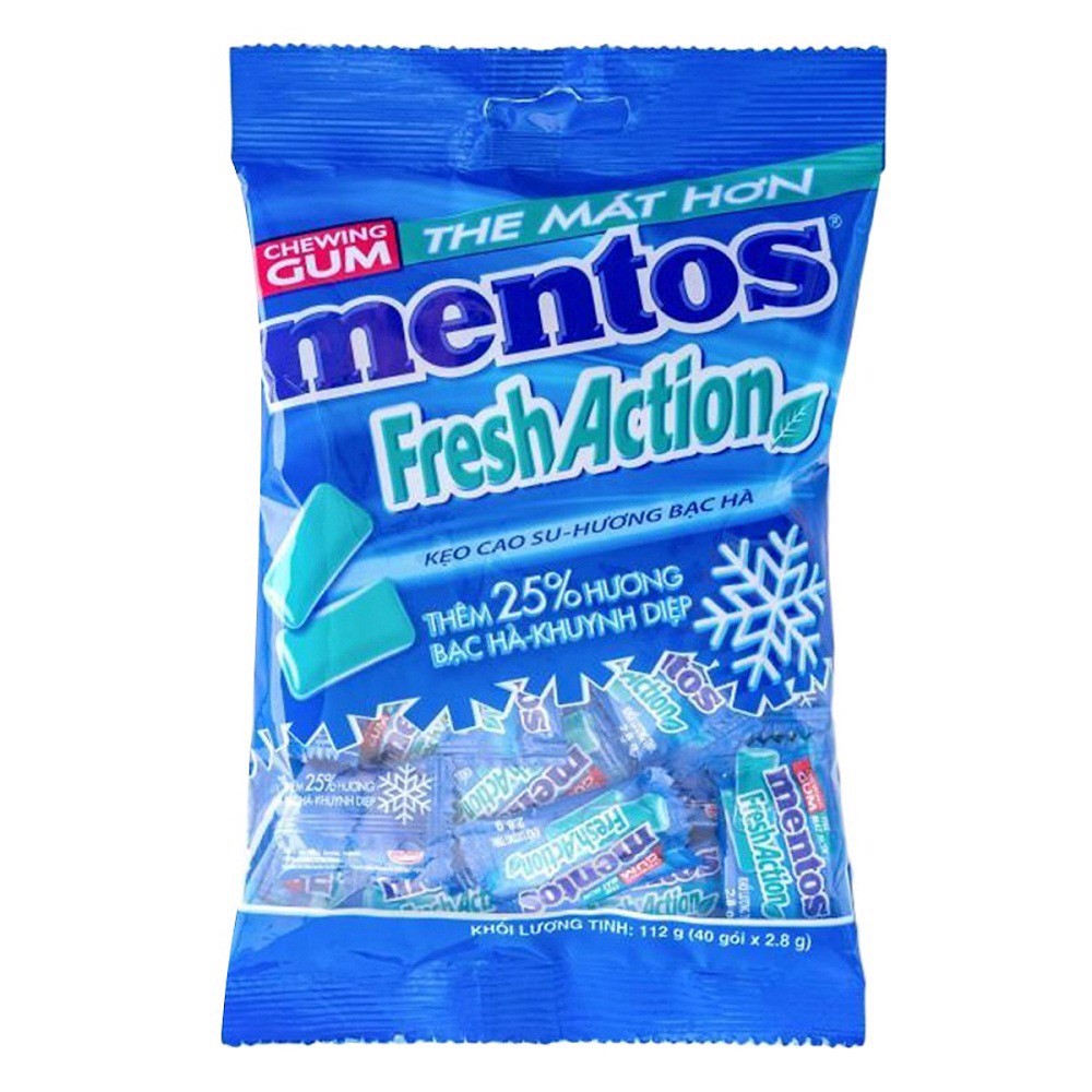 Kẹo Cao Su Mentos Fresh Action Hương Bạc Hà Mạnh 112g (40 gói x2.8g)