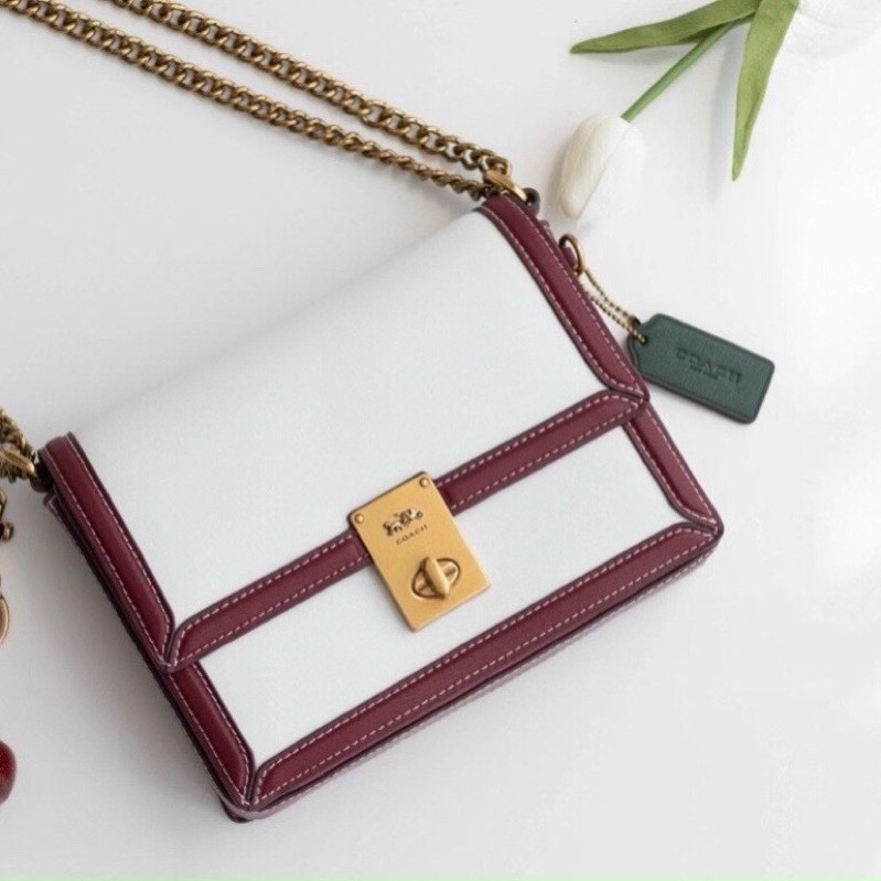 🆘RẺ NHẤT SHOPEE🆘 TÚI COACH HUTTON TRẮNG VIỀN NÂU