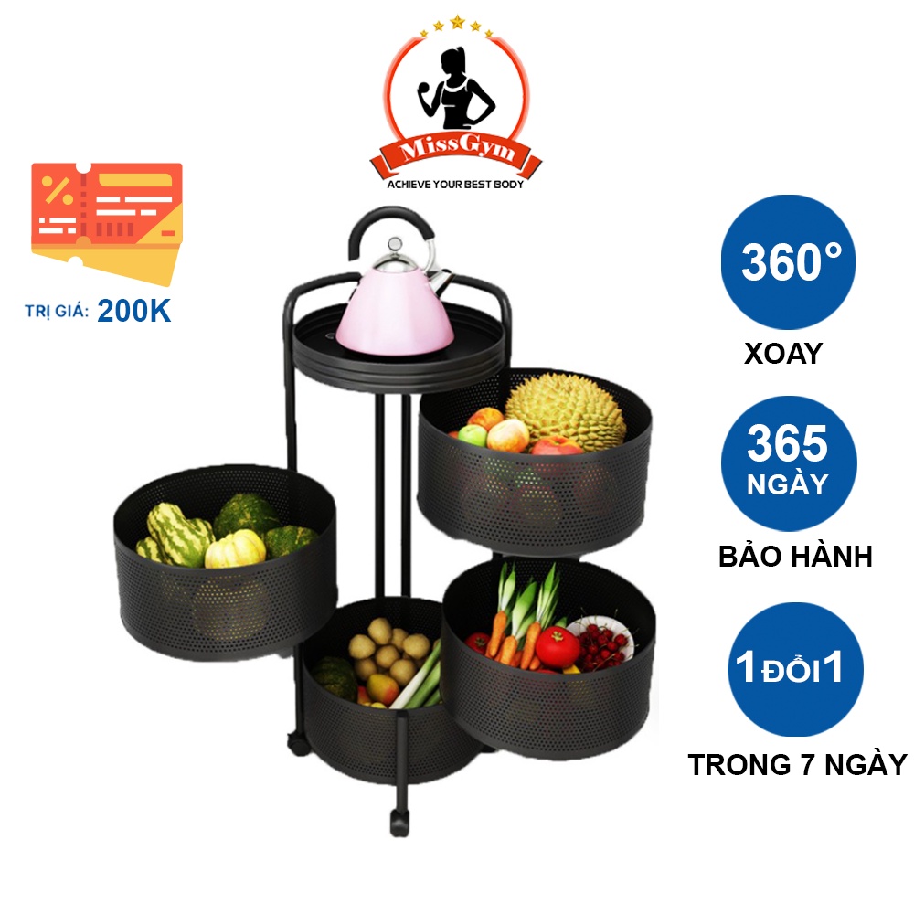 Kệ Tròn 4 Tầng Xoay 360 Độ MISSGYM Đa Năng, Sơn Tĩnh Điện, Thép Không Gỉ, Tủ Đựng Đồ Nhà Bếp Thông Minh