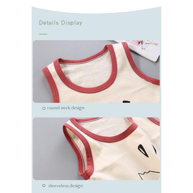 Bộ áo thun không tay và quần short SANITKUN chất liệu 100% cotton thoáng khí thời trang 2022 cho bé trai gái