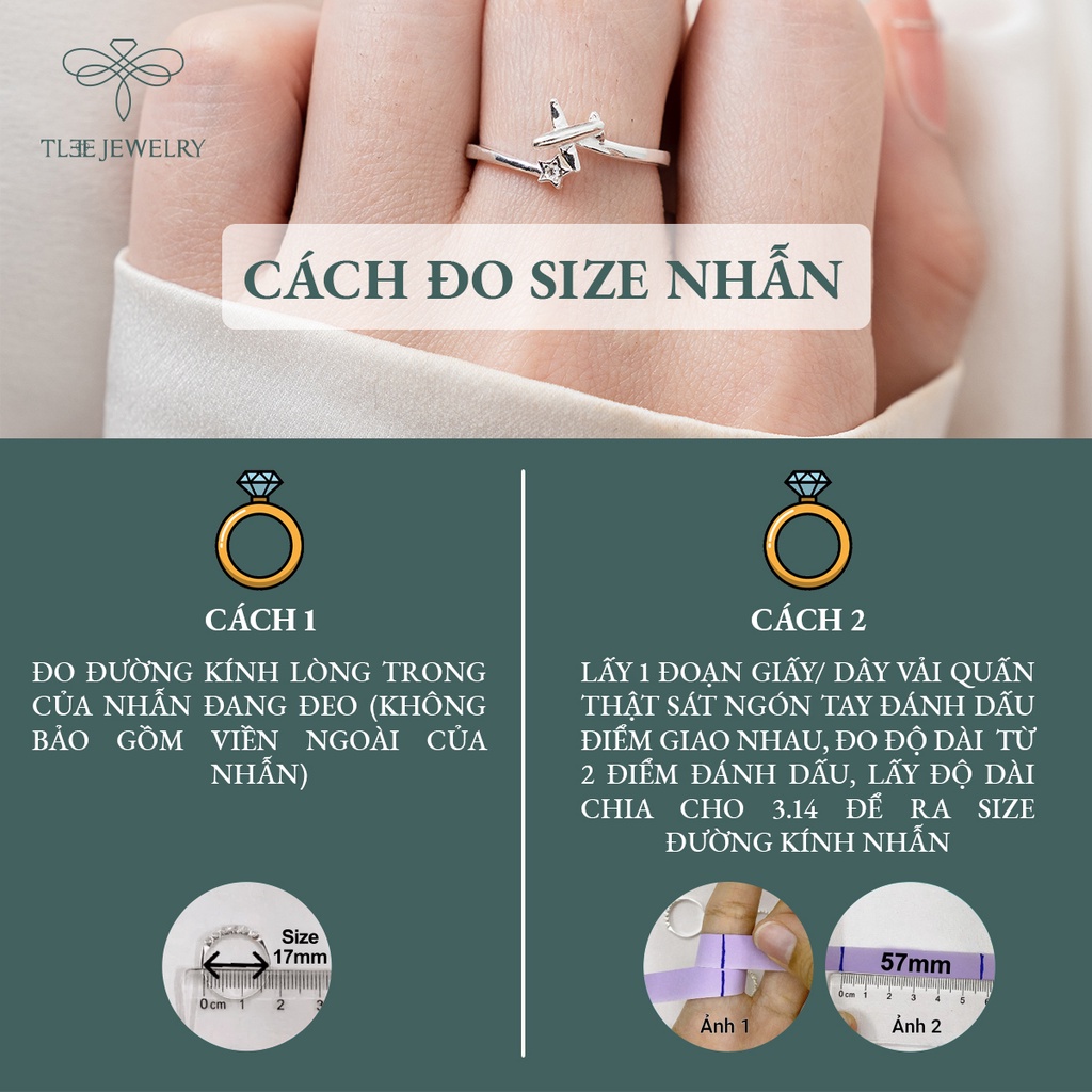 Nhẫn bạc nữ TLEE hình máy bay đính đá dáng hở cách điệu NCJ A0204