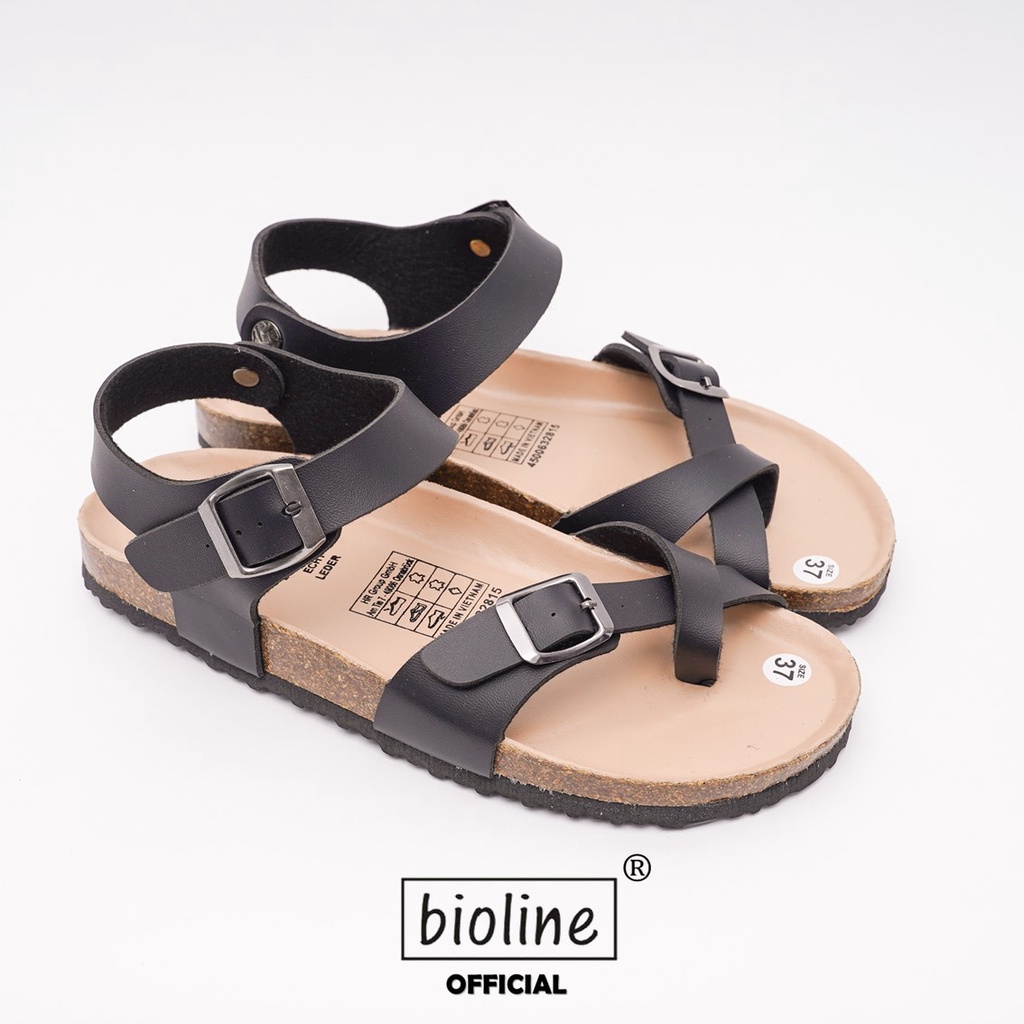 DK14 - Sandal Đế Trấu BIOLINE Official Quai Da Bò Đan Chéo Xỏ Ngón Lót Pu Kem Chống Nước