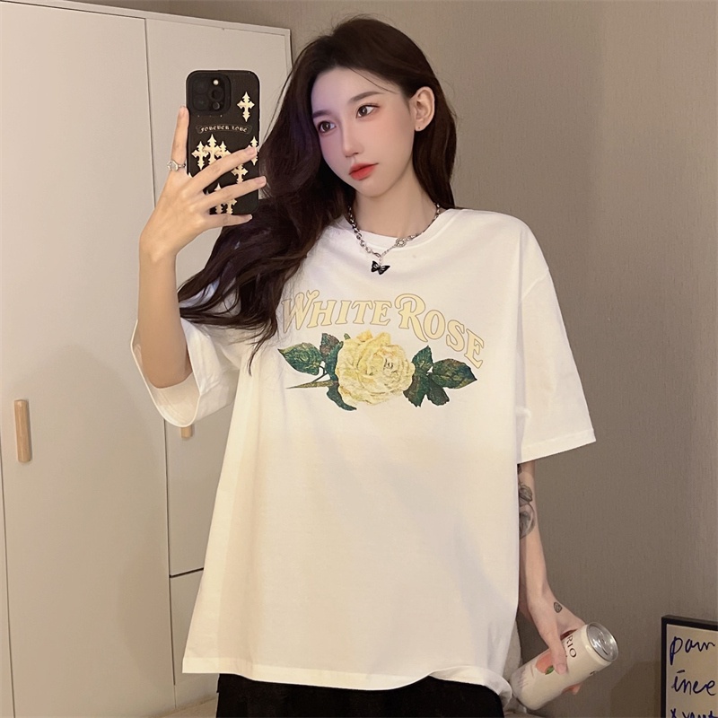 SUXI Áo Thun Ngắn Tay Cổ Tròn Dáng Rộng In Chữ Đơn Giản Thời Trang Mùa Hè Cho Nữ