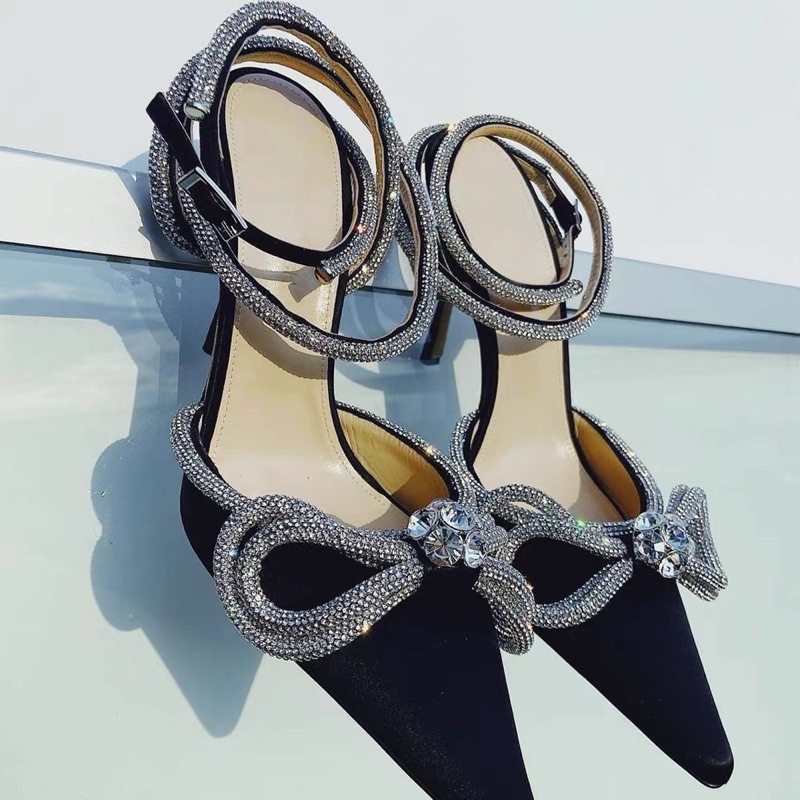 Order 🌸 Giày KOREA dây đá cổ chân nơ nhũ mũi nhọn 6cm 9cm34-40