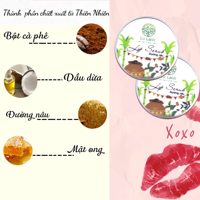 Tẩy tế bào chết Lip Scrub đường nâu Cỏ Lành 10G