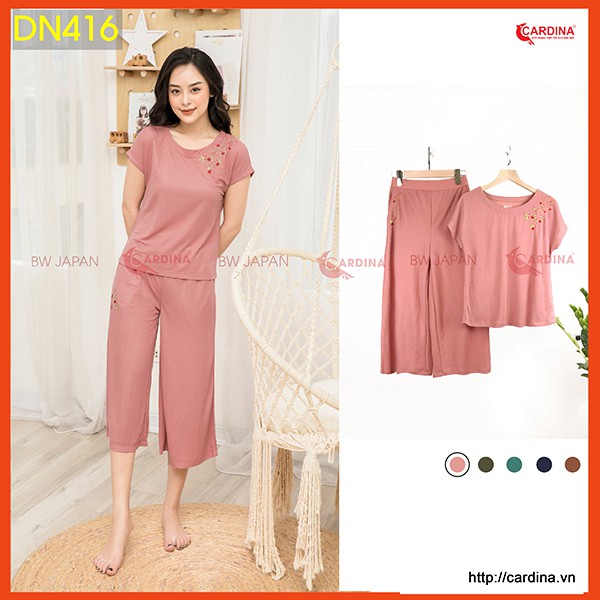 Đồ Bộ Nữ 𝐂𝐀𝐑𝐃𝐈𝐍𝐀 Chất Cotton Nhật Cao Cấp Trơn Màu Thêu Hoa Cho Mùa Hè - DN4
