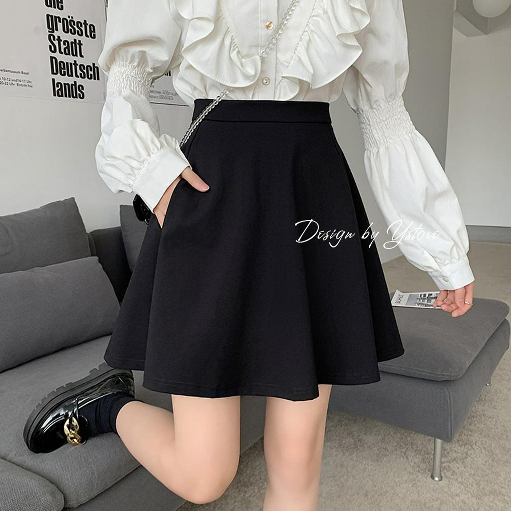 Chân váy xòe chữ a váy đen công sở có lót quần lưng cao dây kéo sau bigsize 45-75kg YSTORE