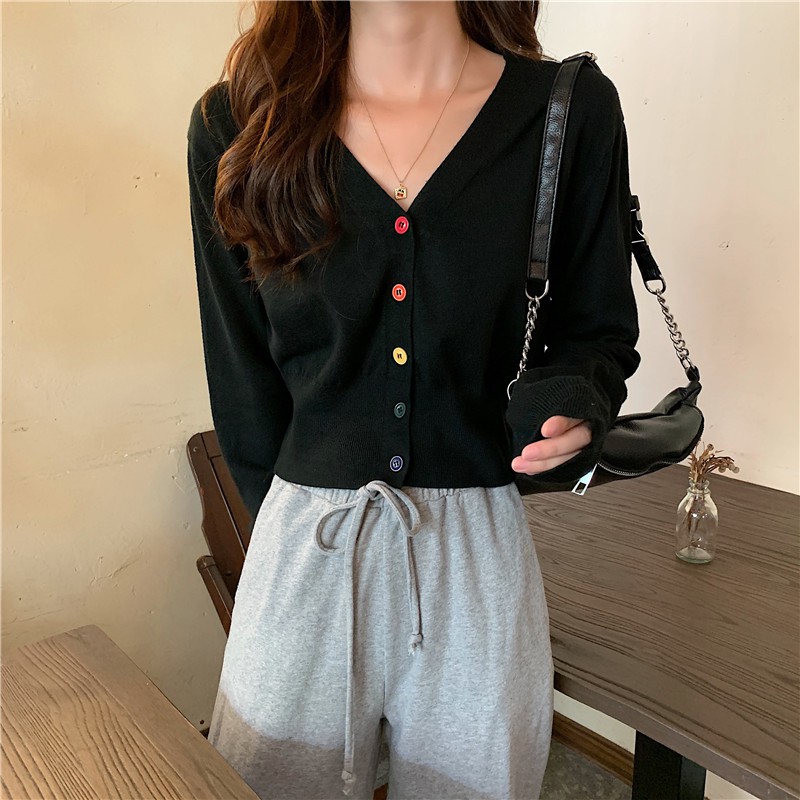 Áo cardigan len nút màu cổ chữ V tay dài freesize phong cách Hàn Quốc trẻ trung cho nữ hàng Quảng Châu | BigBuy360 - bigbuy360.vn