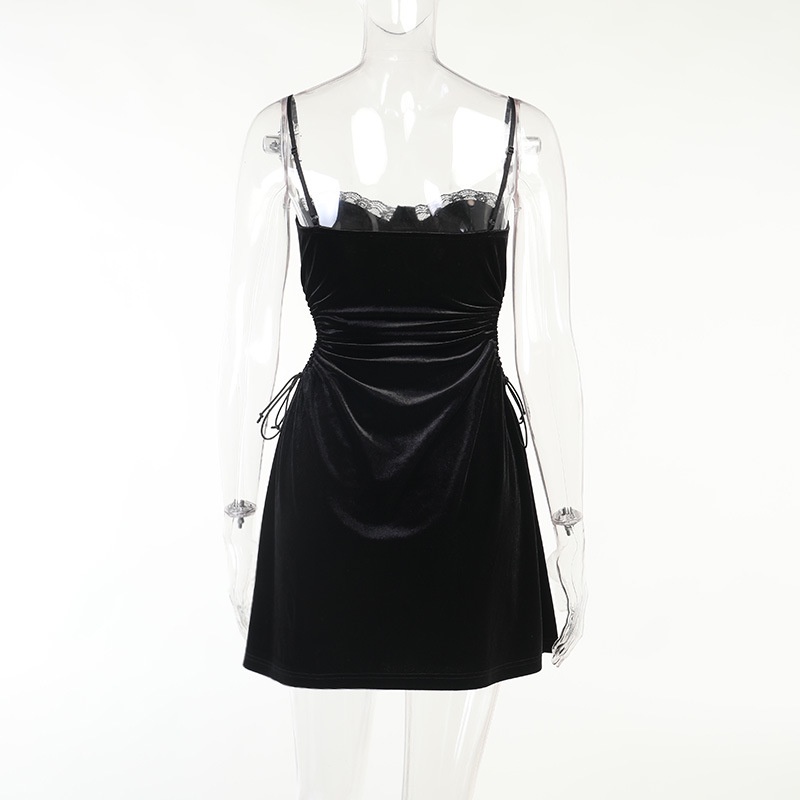 DUNEA Đầm chữ A 2 dây thiết kế hở lưng phối ren thời trang quyến rũ cho nữ