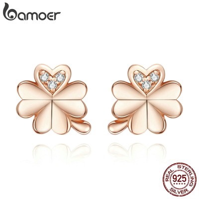 Bamoer Bông Tai Bạc 925 Hình Cỏ Bốn Lá Chống Dị Ứng bse233