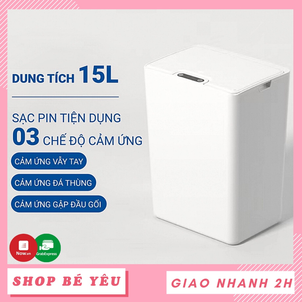 Thùng rác cảm ứng  𝑭𝒓𝒆𝒆𝒔𝒉𝒊𝒑  Thùng rác thông minh cảm ứng đóng mở nắp tự động dung tích 15L màu xám M&amp;L