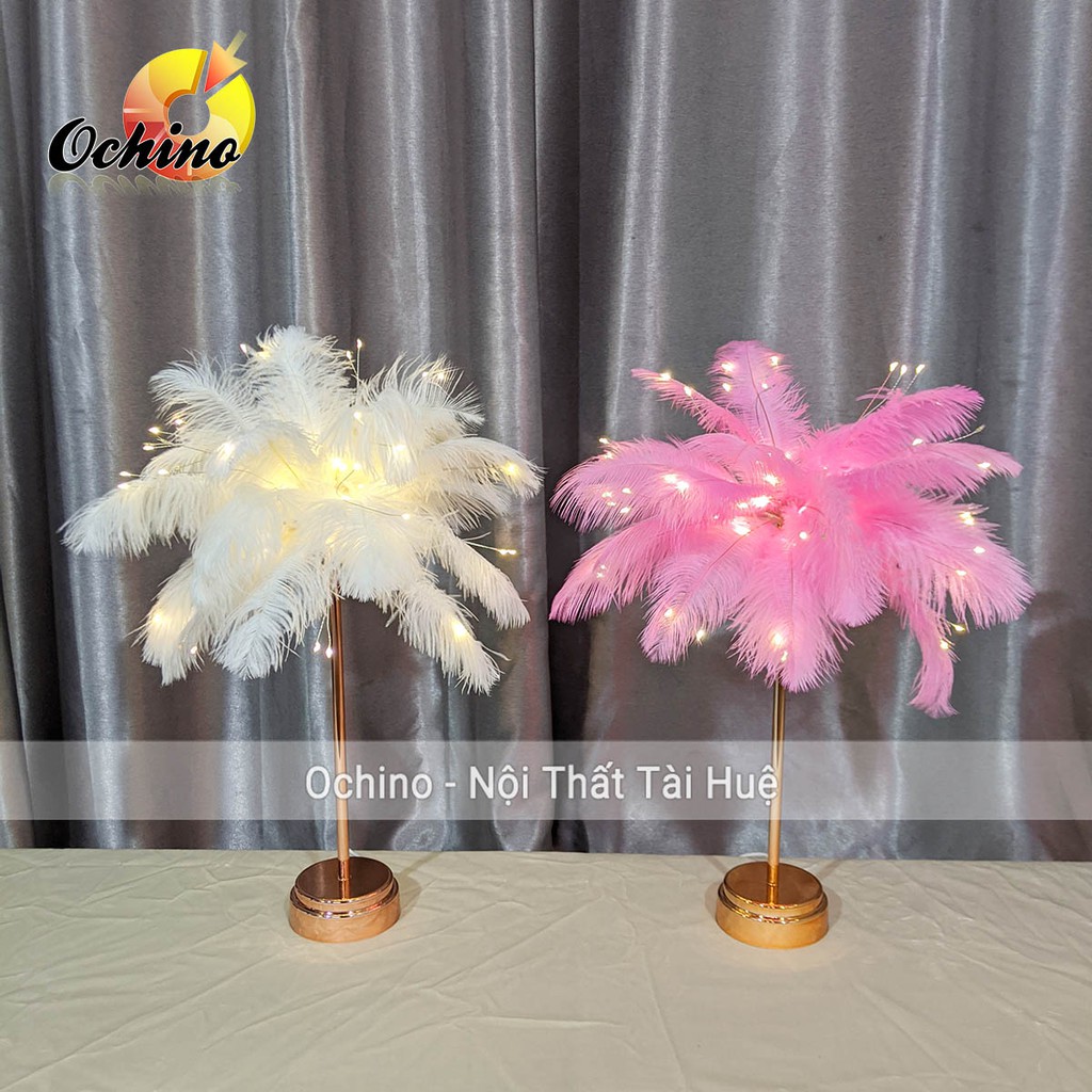 Đèn Ngủ Để Bàn Lông Vũ Chân Nhựa Mạ Vàng Bóng Led xinh xắn
