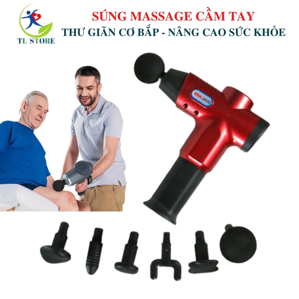 Súng massage cầm tay 6 đầu trị liệu - dụng cụ massage trị liệu đa năng WNK