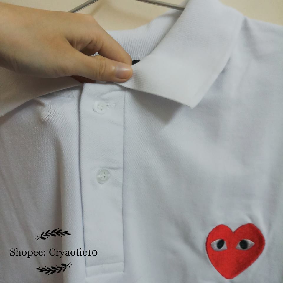 [Kèm hình thật ] Áo polo thêu tim đỏ Play Heart unisex