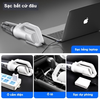 Máy hút bụi không dây cầm tay sạc USB - Máy hút bụi giường, ô tô - Lực hút 12000Pa - Có đèn chiếu sáng - Công suất 120W