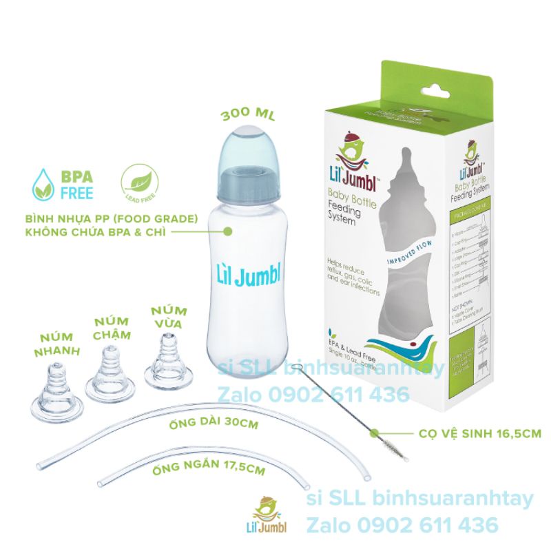 [Ưu đãi HCM] Bình sữa rảnh tay Lil Jumbl Mỹ 300ml