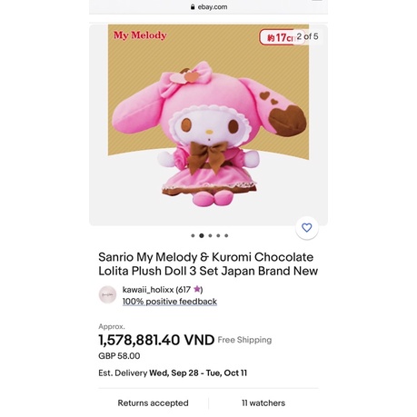 Gấu Bông My Melody Chocolate Lolita - Melody Lolita Plush