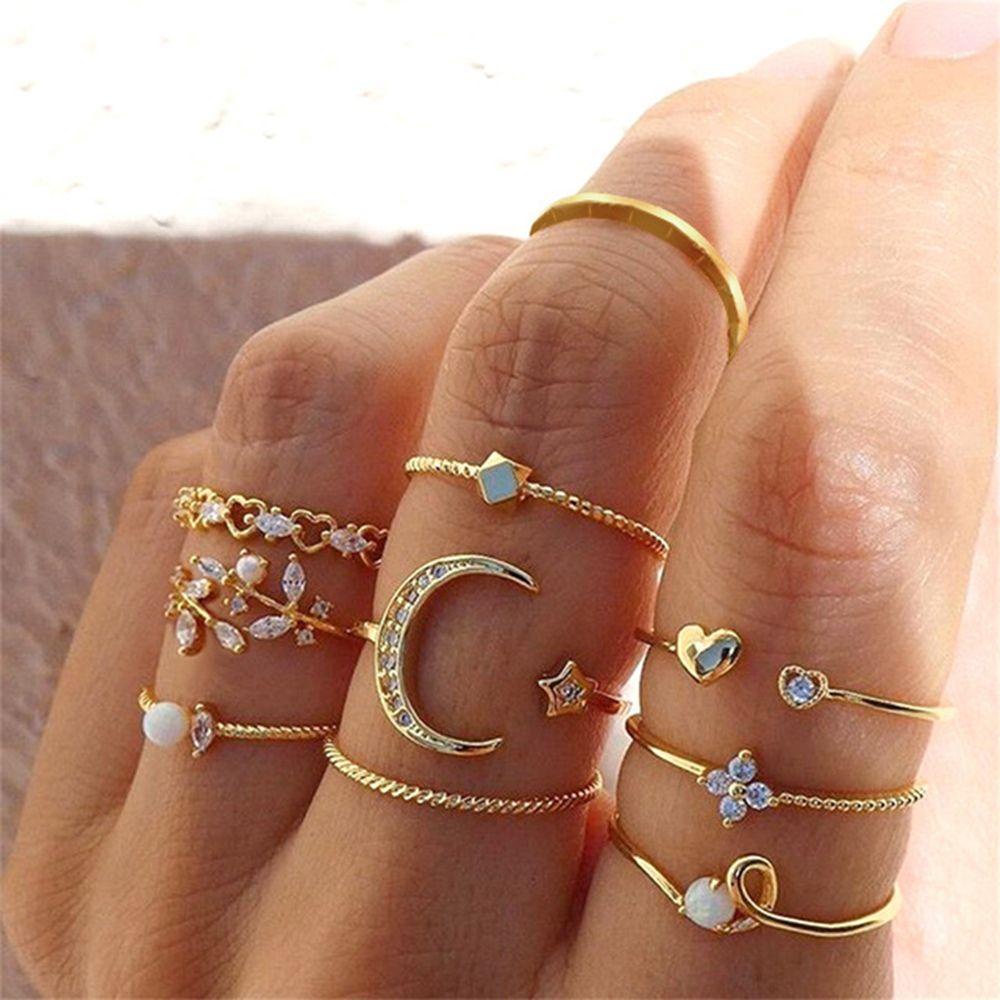 MISUPS 10 Nhẫn Thiết Kế Thời Trang Sang Trọng|Nhẫn Hở Đeo Khớp Ngón Tay Họa Tiết Hình Học