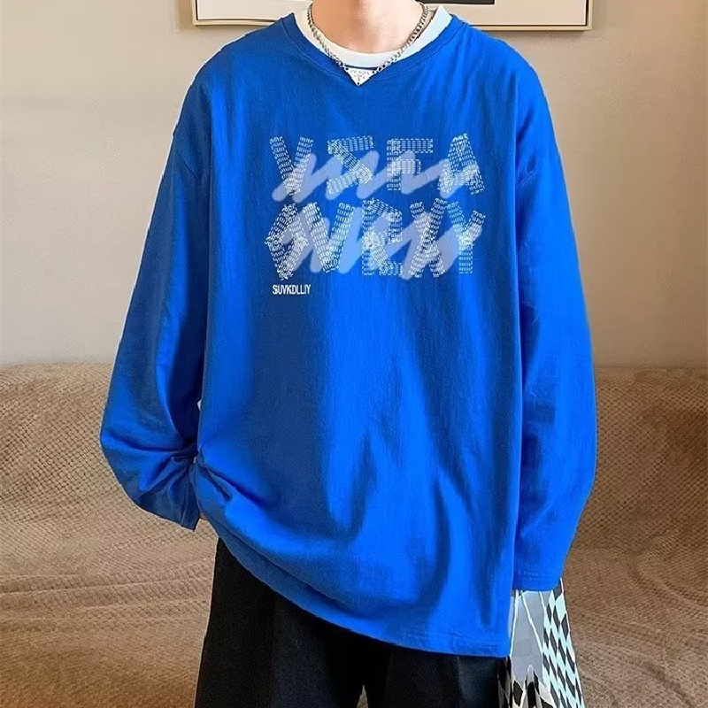 Áo Thun Tay Dài Dáng Rộng In Chữ Phong Cách Hong Kong Thời Trang Cho Nam / size M-5XL