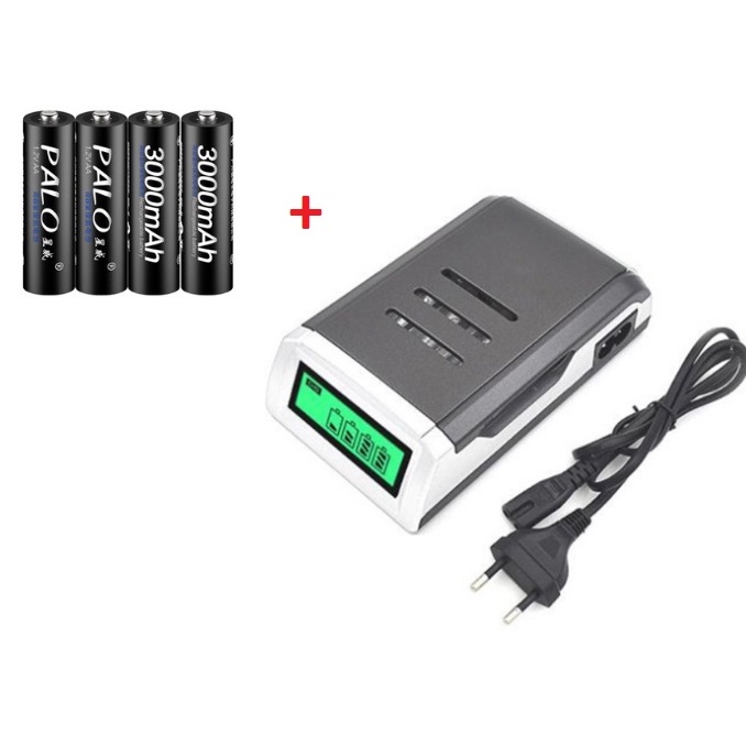 Sạc tự ngắt khi đầy C905W kèm 4 pin AA palo 3000mah chuyên MIC ,máy đo huyết áp,đồ chơi trẻ em ...