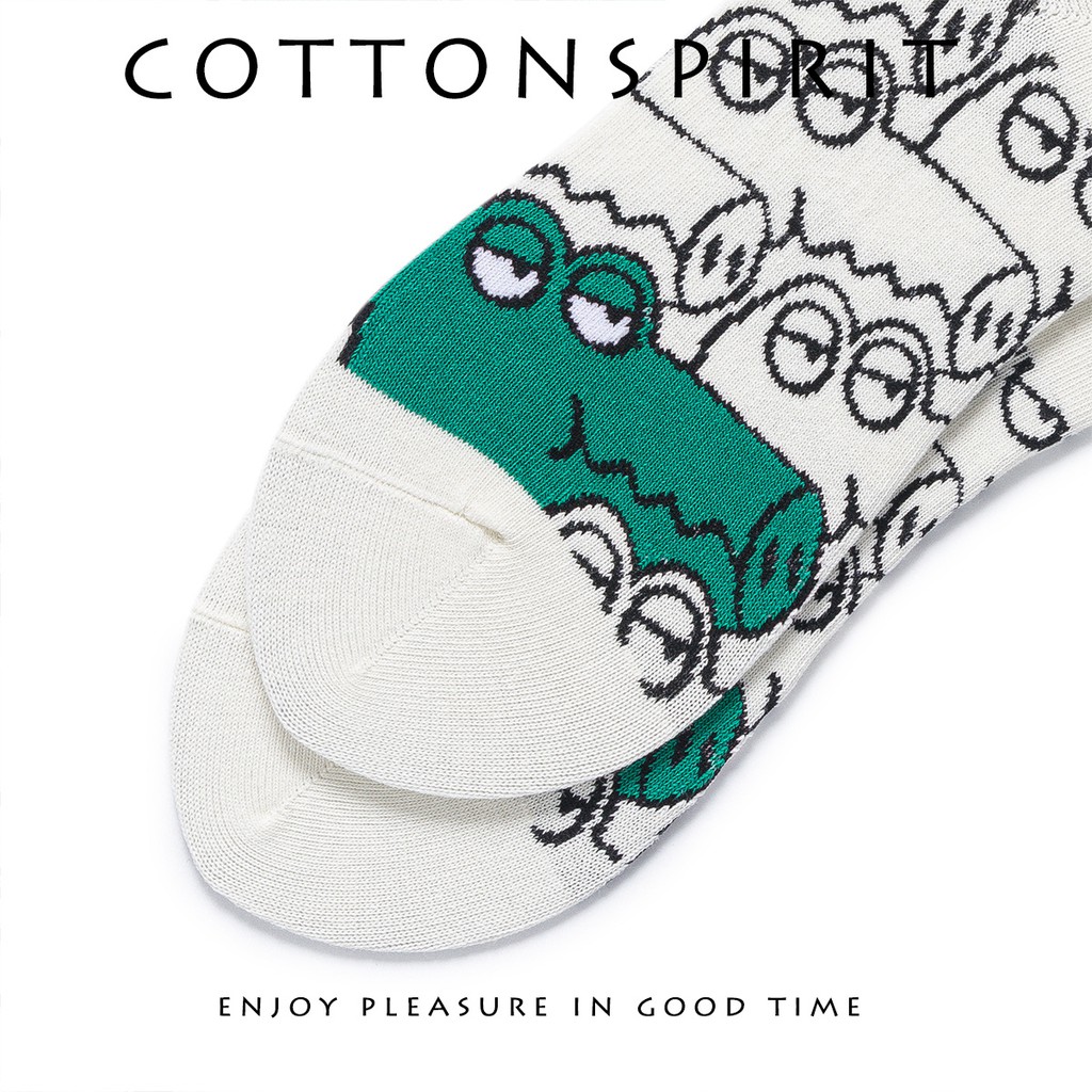 Tất Cổ cao Cao cấp Cá tính In hình Hoạt hình Cá sấu Trượt Patin Hip hop Vớ Thể thao Cao cổ Cotton Harajuku