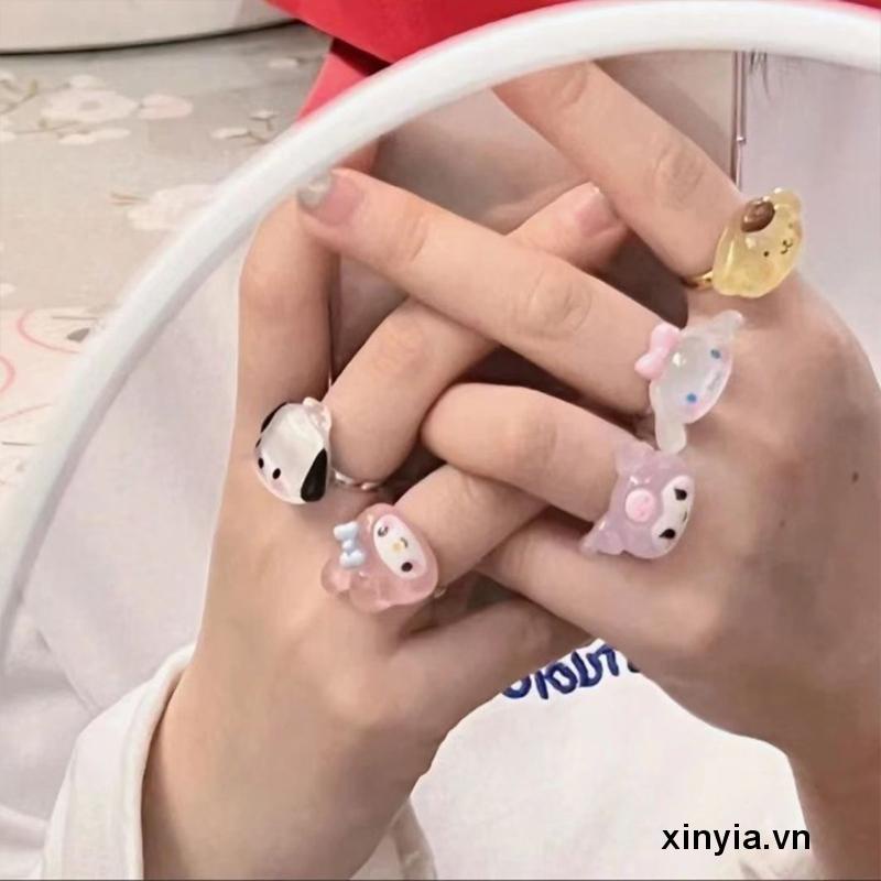 Nhẫn Nhựa Resin Dạng Hở Hình Cinnamoroll Dog Kulomi Dễ Thương Cho Cặp Đôi Chị Em Gái