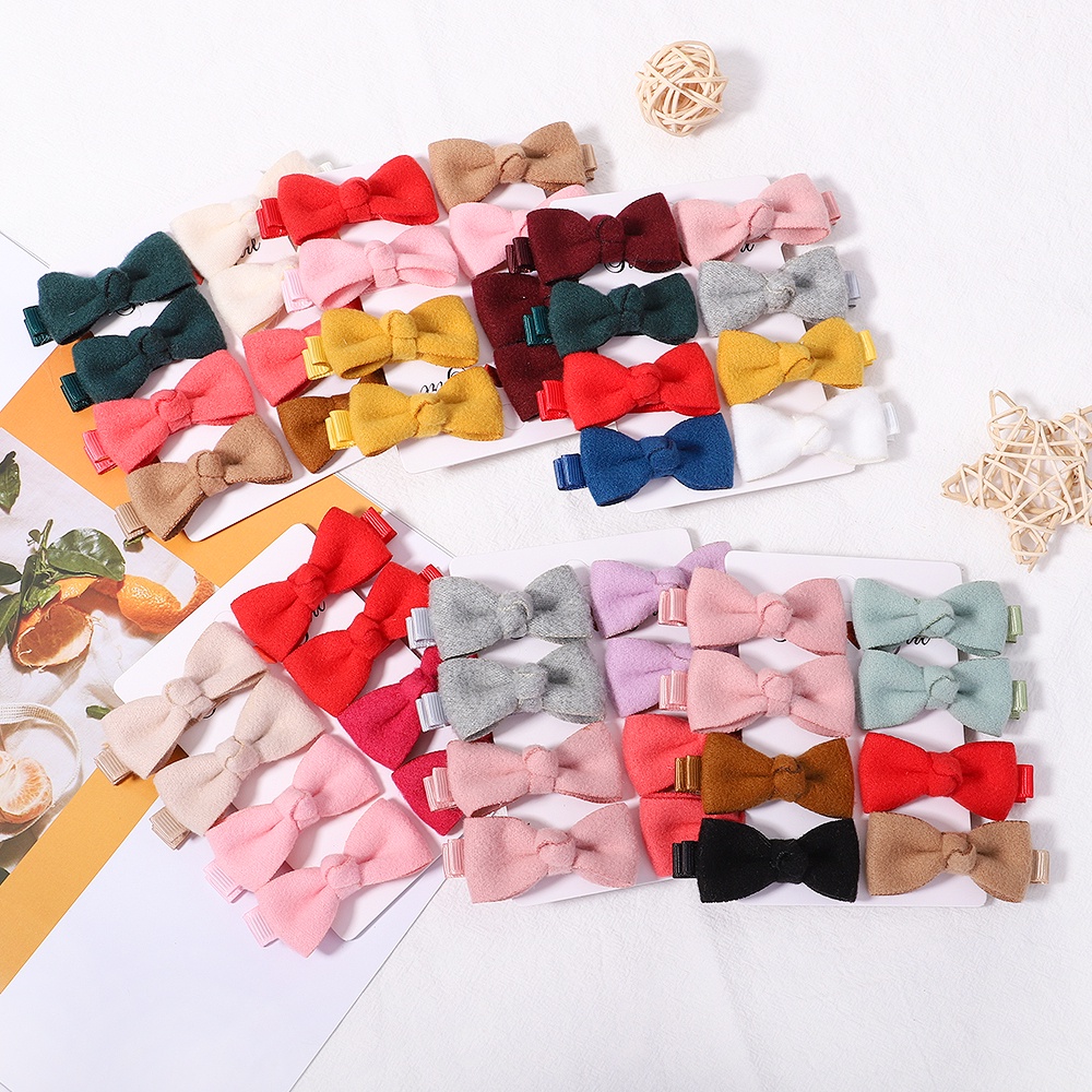 KIDSBOWS Set 8 kẹp tóc nơ len 2 inch thời trang cho bé gái
