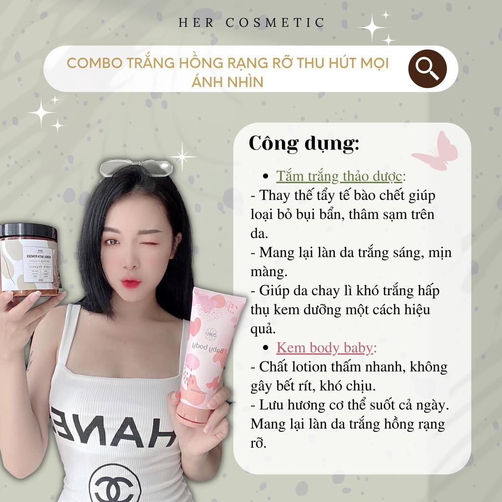 Combo Tắm Trắng Thảo Dược Kem Dưỡng Da Her Cosmetic