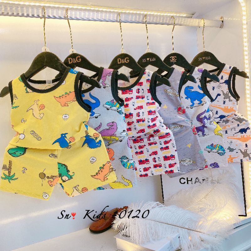 Set bộ ba lỗ hè in hình mini toàn thân cho bé chất cotton xuất dư siêu mềm