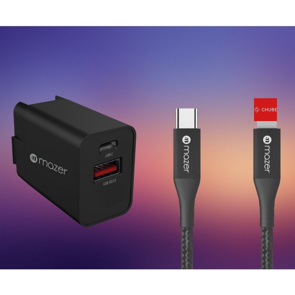 Combo củ sạc Mazer GAN PD 20W và cáp siêu bền PD 30W - hàng chính hãng