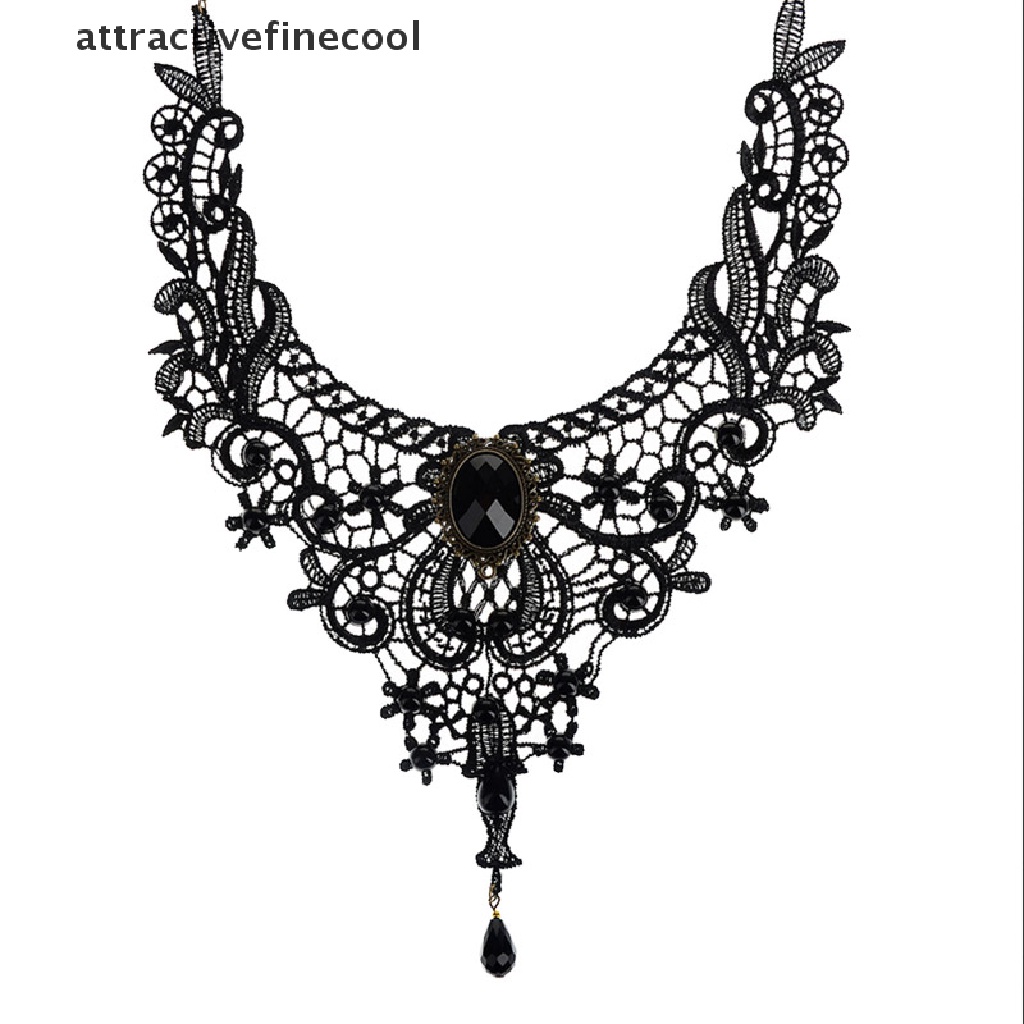 Vòng Cổ Choker Ren Đen Đính Hạt Phong Cách Victoria Thời Trang