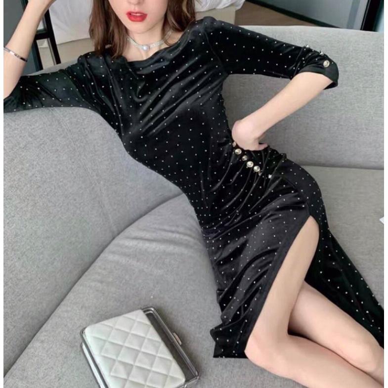 Đầm nhung nữ cao cấp kiểu dáng quyến rũ QCNP3318