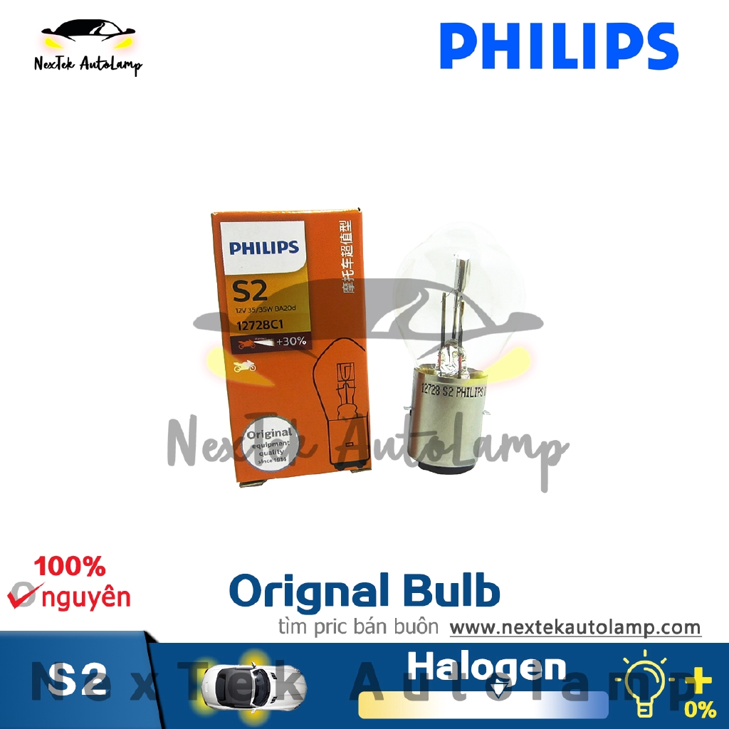 Philips Standard Original Bulb S2 12V 35W BA20d Đèn Tín Hiệu Màu Vàng Vị Trí đèn đỗ Xe Đèn Sương Mù 12728C1(1 bóng đèn)