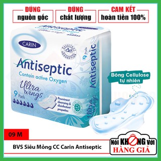 [Chính Hãng] Băng Vệ Sinh Oxy Hoạt Tính Có Cánh Carin Antiseptic Ultra Wings Gói 9 Miếng Eu | Chống Tràn | Siêu Mỏng