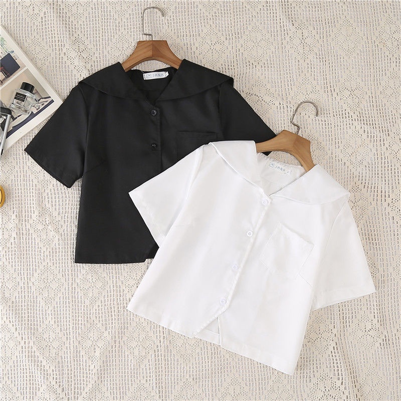 Áo blouse BL đồng phục Seifuku/JK tay ngắn cổ thủy thủ màu trơn cơ bản