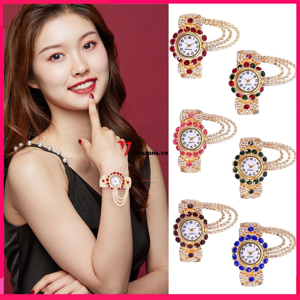 Thạch anh Đồng Hồ Kim Cương Vòng Đeo Tay Tính Khí Rỗng Hợp Kim Dây Đeo Thời Trang Sang Trọng cho Phụ Nữ
