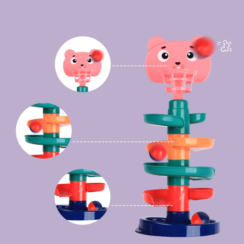 Tháp Bóng lăn, thả bóng xoay tròn, cầu trượt bóng, đồ chơi cho bé, trẻ em, đồ chơi thông minh phat triển trí tuệ