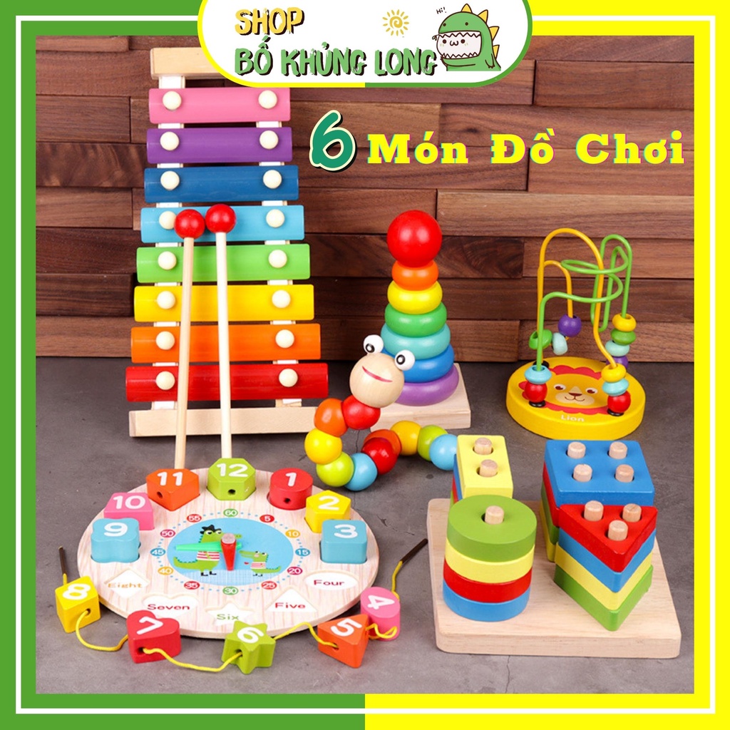 Combo 6 Món Đồ Chơi Montessori Bằng Gỗ Combo Bộ Đồ Chơi Gỗ Thông Minh Phát Triển Tư Duy Trí Tuệ Cho Bé - BỐ KHỦNG LONG