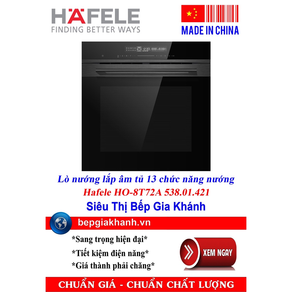 Lò nướng âm tủ Hafele HO-8T72A 538.01.421 - Dung tích 72L, Kích thước 595x596x566mm, Màu Đen