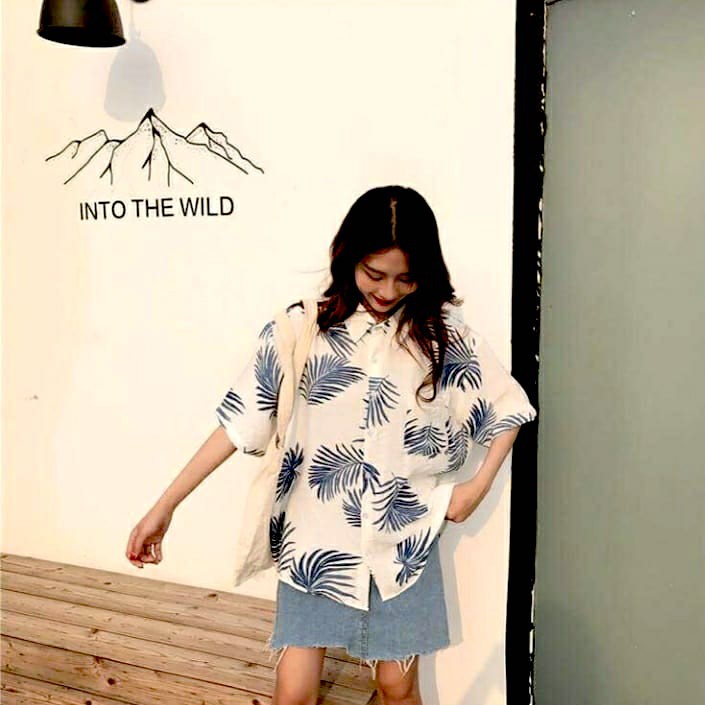 Áo nhóm đi biển họa tiết lá cọ, chất đũi mềm mát