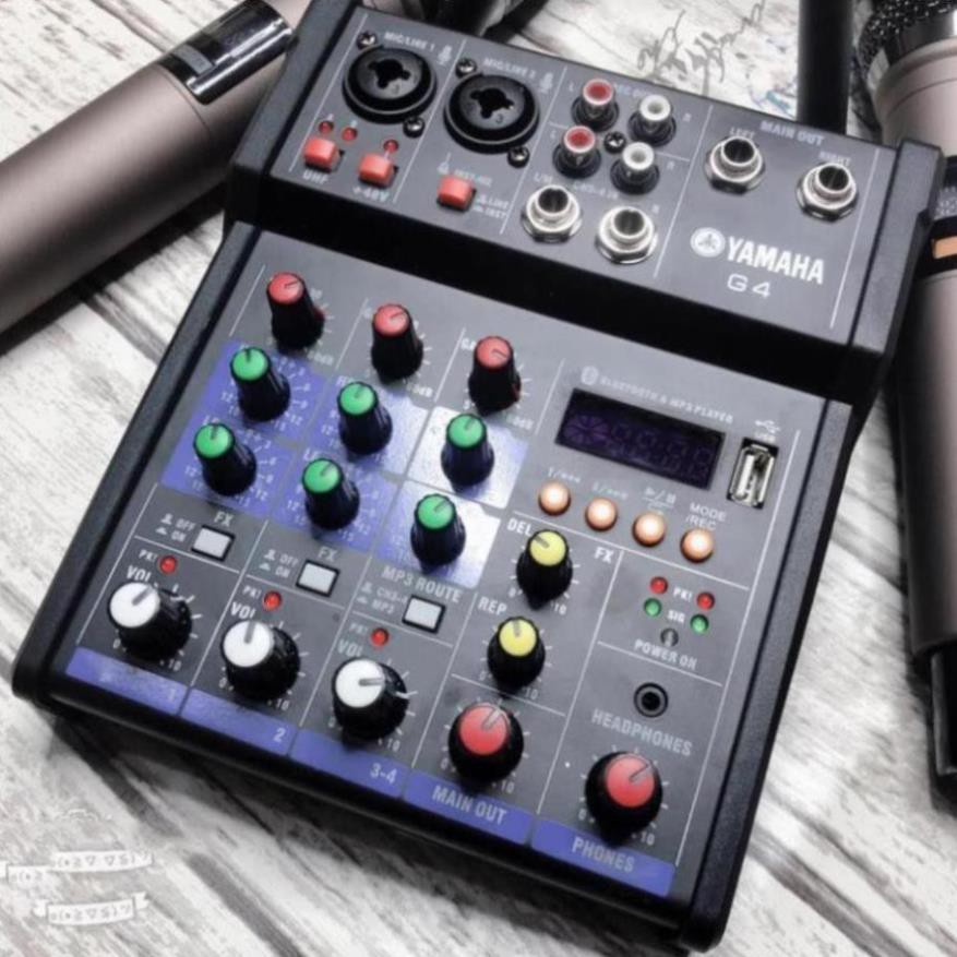 Bộ Mixer Yamaha G4 USB - Bộ trộn âm thanh Mixer Chuyên Karaoke, Livestream, Thu Âm Cao Cấp - Tặng Kèm 2 Micro Không Dây