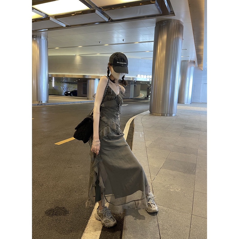 Đầm Chiffon Dáng Dài Màu Xám Thiết Kế Mới Thời Trang Mùa Hè Theo Phong Cách Vintage