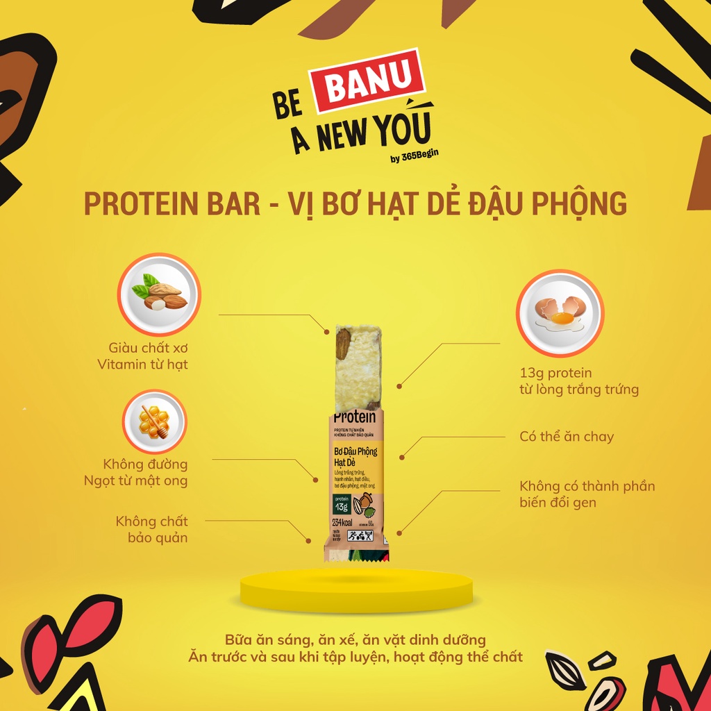 Thanh năng lượng protein Banu bơ đậu phộng ăn kiêng giảm cân KPHUCSINH - Hàng Chính Hãng