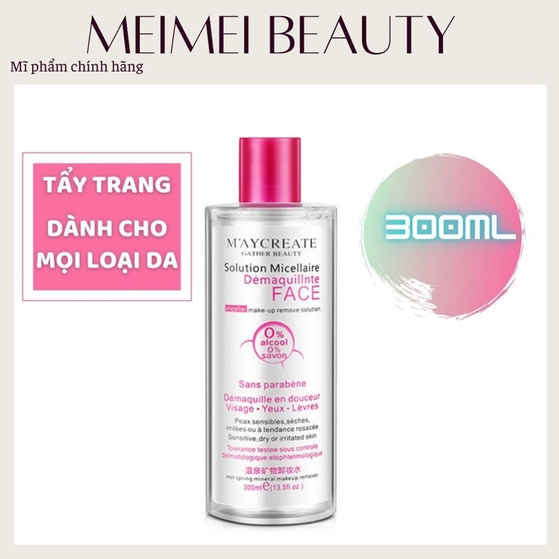 Nước tẩy trang MAYCREATE 300ml làm sạch lớp trang điểm trên da nhạy cảm không cồn TT03